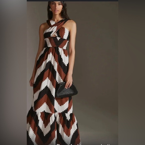 Anthropologie Plenty by Tracy Reese | NWT Black Motif‎ Printed Halter Maxi SZ S - Picture 1 of 13